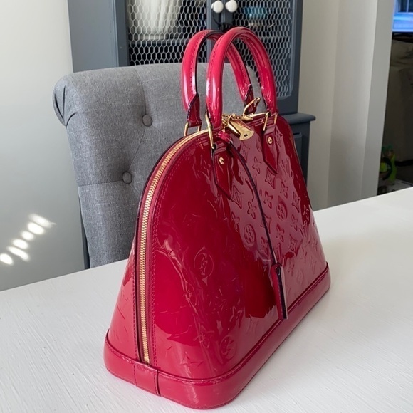 Louis Vuitton Pink Rose Indian Raspberry Leather Monogram Vernis Alma Bag New - Picture 12 of 17